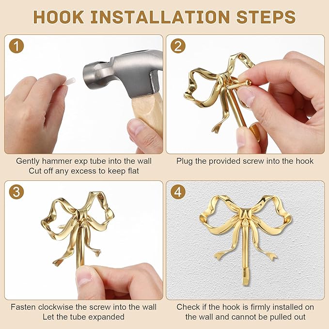 MAGICLULU Gold Coat Hook Bow Wall Hooks Brass Hanging Hook Multi-Purpose Door Hanger for Coat Hat Towel Home Decor 2.52 x 2.63 Inch