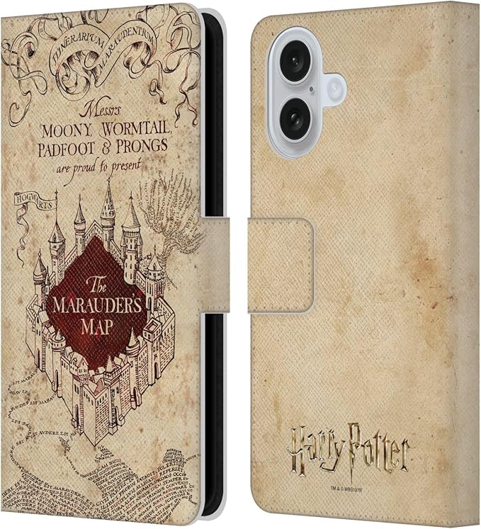 Head Case Designs Officially Licensed Harry Potter The Marauder's Map Prisoner of Azkaban II Leather Wallet Case Compatible with Apple iPhone 16