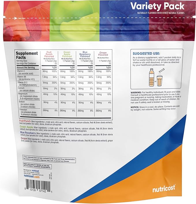 Nutricost Electrolytes Complex, Variety Pack Flavored, 40 Stickpacks - Advanced Hydration Complex