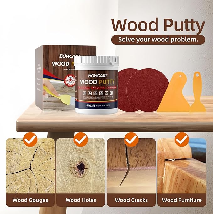 Boncart Wood Filler,Wood Putty,Wood Filler Paintable,Wood Repair Putty Stainable,9.87 Ounce Natual Wood Filler,Wood Furniture Repair Kit,Quickly Repair Any Broken and defective Wooden Furniture