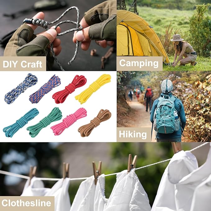 550 Paracord Rope 10ft, 4mm Thin Paracord Nylon Cord 7-Strand Core [for Tent Camping Outdoor Gear] - Fluorescent Pink