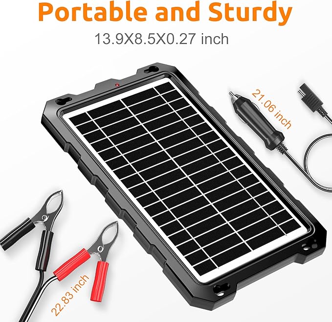 SUNAPEX 12V Solar Battery Charge: 10W Waterproof Portable Solar Panel Kit - Battery Maintainer Trickle Charger - with Upgrade Built in Charge Controller for Car Boat RV Trailer Automotive Motorcycle