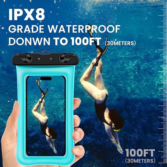 2 Pack Waterproof Floating Phone Pouch IPX8 Floatable Waterproof Phone Case with Lanyard Strap Universal Dry Bags Underwater Case Wallet for iPhone 15,14,13,12Pro Max Samsung,Up to 7.2" for Swimming