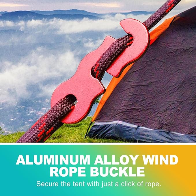 20Pcs Aluminum Alloy Rope/Cable Tensioners & Tie Downs - Knot-Free Cam Jam & Paracord Tighteners for Camping/Backpacking/Outdoor Gear