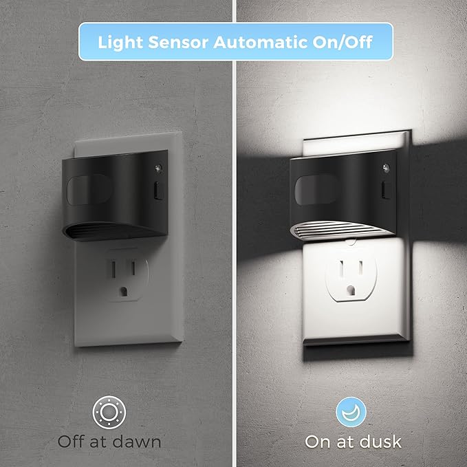 L LOHAS LED Night Light with Motion Sensor & Dusk to Dawn Sensor, Night Lights Plug into Wall with 30-100lm Adjustable Brightness, Dimmable Night Light for Bathroom, 5000K Daylight White, 2 Pack