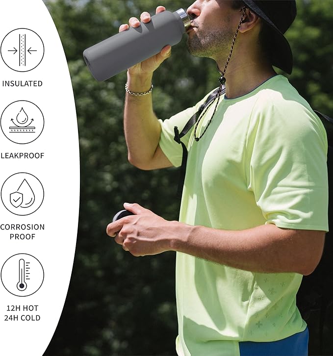 Bambaw 12 oz Stainless Steel Water Bottle, Insulated Water Bottle with Handle, Made of High-Grade Stainless Steel, Reusable & Rust-Resistant, For Hot & Cold Drinks (Stormy Gray)