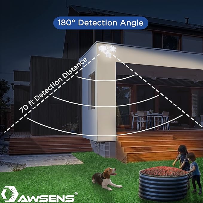 40W LED Security Lights Motion Sensor Light Outdoor, 180 Degree, 4000LM, 5000 K, ETL Water Resistant, Clear 2 Head Motion Detector Flood Light for Garage, Yard 2-Pack (White)
