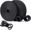OneLeaf Fastening Cable Management Roll, Reusable Multi-Purpose Cords Management, Double Sided Hook and Loop Cable Ties Roll，Cut to Length Straps, Black Heavy Duty Wire Management