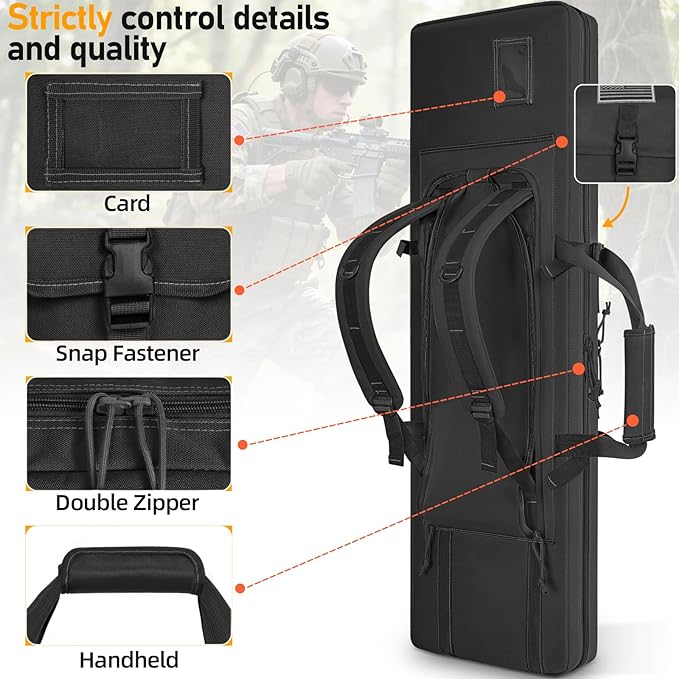TORIBIO Double Rifle Case Soft Bag 32" 34" 36" 42" 46" 48'' 51“ 55” Gun Case Tactical for Rifle Firearm Storage, Transportation and Hunting Shooting Range, Rifle Backpack