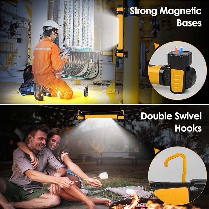 Work Light, 2500LM Bright LED Work Lights, 5200mAh Rechargeable Magnetic Underhood Work Light Bar with Hooks, Cordless Portable Work Lights for Mechanics for Car Repairing/Garage/Workshop/Emergency