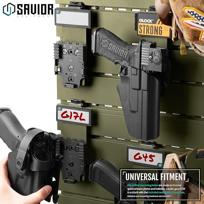Savior Equipment Wall Rack System Tactical Universal Pistol Holster Holder Storage Attachment Wall Mount Hanger, Heavy-Duty Steel Modular Firearms Gun Wall Gear Accessories Organizer