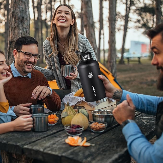 Insulated Water Bottle 64 oz, Triple Wall Vacuum Stainless Steel Water Bottles (Cold for 48 Hrs), Leak Proof & Non-BPA, Half Gallon Water Flask Jug Wide Mouth Straw Lid & Spout Lid