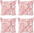 Ambesonne Watercolor Throw Pillow Cushion Case Pack of 4, Bird on Tree Branch Floral Swirls Curves Little Dots Wildlife, Modern Accent Double-Sided Digital Printing, 18", Rose White
