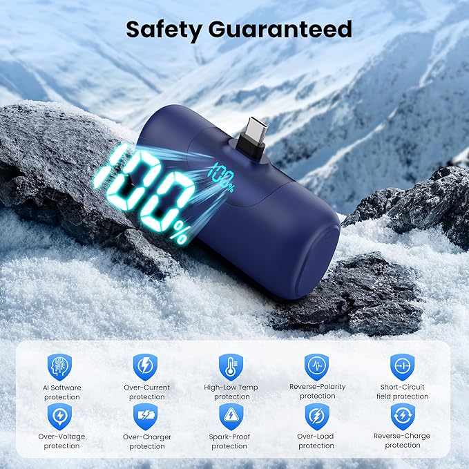 [2 Packs]Mini Portable Charger for iPhone 17, 5500mAh LCD Display USB C Power Bank,Fast Phone Charging Travel Pocket Size Battery Pack for iPhone 17/17 Pro/17 Pro Max/16/15 Series,Android(Navy+Pink)