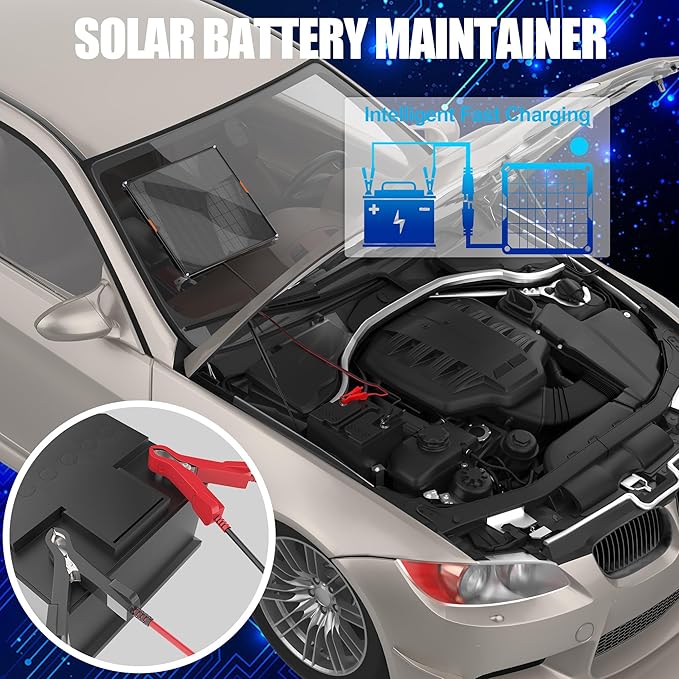 OYMSAE 30W 12V Solar Trickle Charger Maintainer, Waterproof Portable Solar Panel Battery Charger Kit with Cigarette Lighter Plug & Alligator Clips for Car, RV, Truck, Boat, Motorcycle, Marine