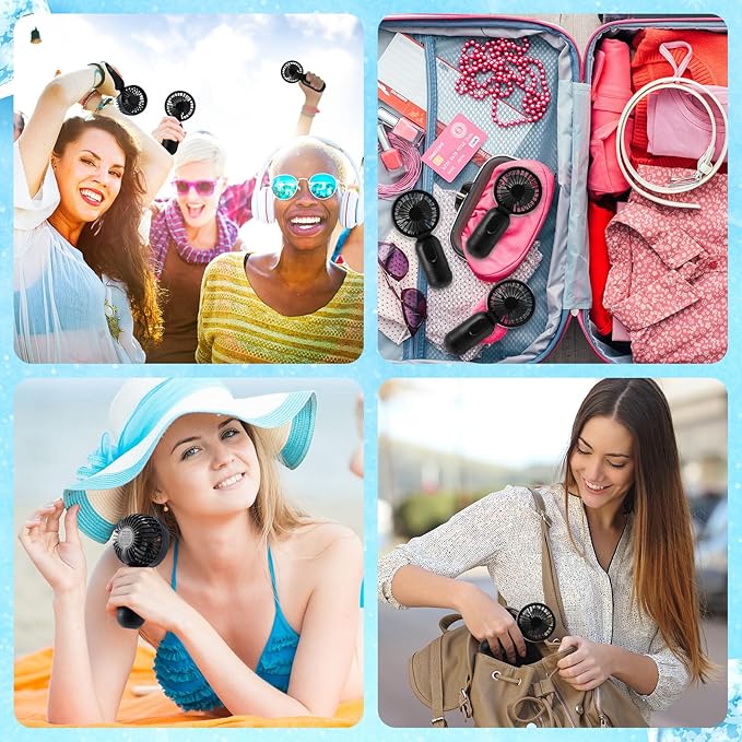 Rossesay 48 Pcs Mini Portable Fan Bulk Cute Handheld Lightweight Small Little Personal Hand Eyelash Fan 3 Speeds USB Rechargeable for Women Men Indoor Outdoor Makeup Travel (Black)
