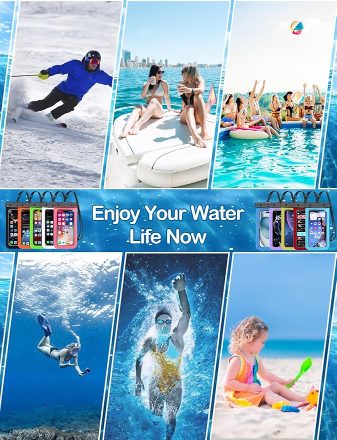 2 Pack Black White Universal Waterproof Phone Pouch, Large Phone Waterproof Case Dry Bag,Protection Level: IP68,Outdoor Sports for Apple iPhone,Samsung,and More,(Fits Up to 8.3”),Black,White