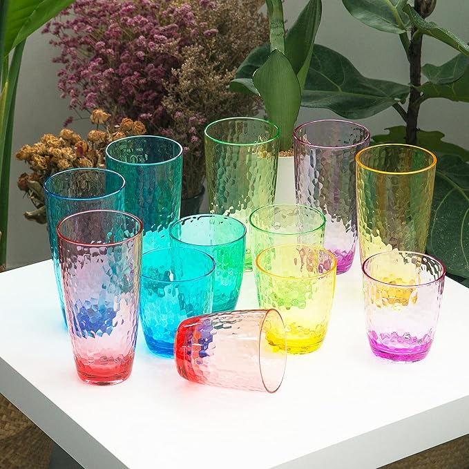 KOXIN-KARLU Hammered 26-ounce Plastic Tumbler Acrylic Glasses, set of 12 Multicolor