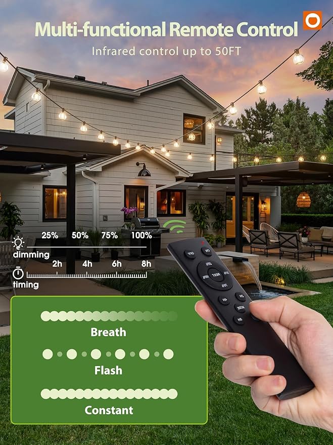 addlon 50FT Solar String Lights for Outside G50 Waterproof with USB Port Solar Patio Lights Outdoor Solar Powered LED Bulbs 3 Light Modes for Backyard Porch Garden Market Bistro Camping