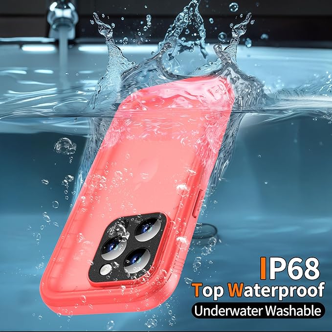 Cozycase for iPhone 15 Pro Max Waterproof Shockproof Dustproof Case - Heavy Duty/360 Full Body/Military Grade/Protective/Rugged 【8FT Drop Proof】 Built in Screen/Camera Protector with Lanyard Pink