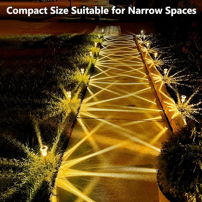 DenicMic Solar Lights Outdoor 10 Pack Waterproof 3000K Warm White LED Stainless Steel Stake Outside Lights for Yard Pathway Garden Driveway Walkway Landscape Path Lighting