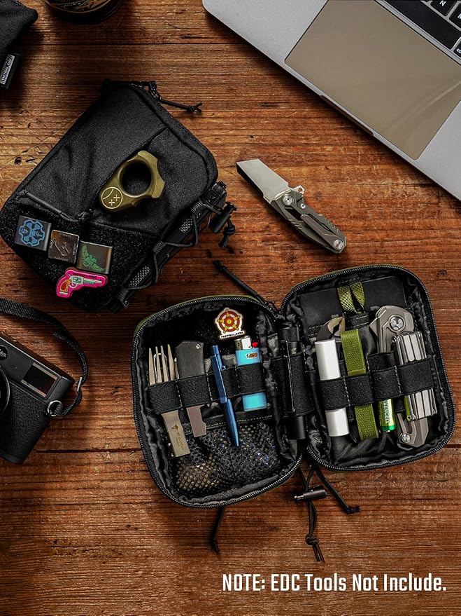TACTICAL GEEK Block E4.0 EDC Compact Waist Pouch, Utility Pocket Organizer with Elastic Cord, Nylon Dual-Directional Zippers Tool Pouch, Multi-Purpose Small Gadget Organization for Daily Carry(Black)