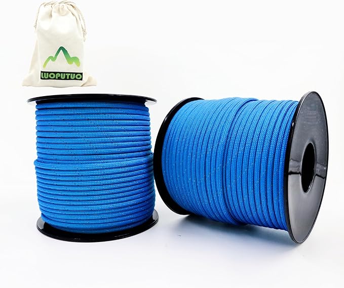 2 Pcs 200FT Paracord Rope, Reflective III Parachute Cord 7 Strand Core 550lb, 400ft Blue - High Visibility Abrasion Resistant Easy to Tie, Multi-Purpose Rope for Camping Survival DIY