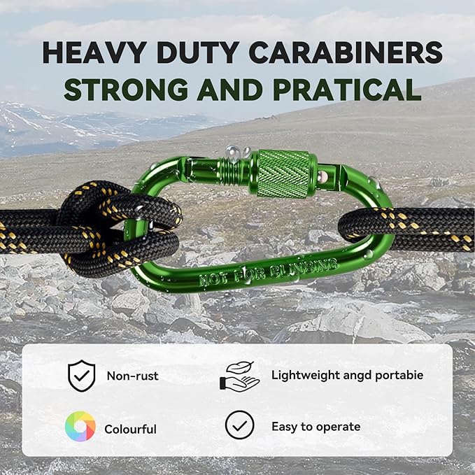 Carabiner Clip, Key Hooks for Keychain Aluminum D Ring Shape Carabiner, Key Chain Clip Hook, Keychain Clip, Multipurpose for Camping, Hiking, Backpacking or Other Outdoor Activities, 8PCS