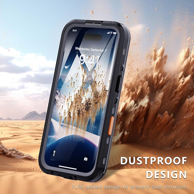 Compatible for iPhone 16 Plus Case Waterproof 【Compatible with Magsafe 】【IP68 Underwater】 Clear Magnetic Built-in Screen Protection Lanyard Diving Swim Dustproof Shockproof Black