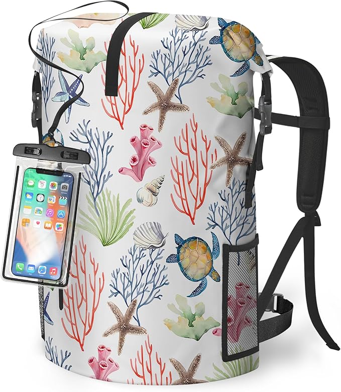 Waterproof Dry Bag Heavy Duty Marine Dry Bags for Kayaking Hiking Sea Turtle Coral Nautical Starfish Backpack Roll-Top Closure Bag - Backpack Waterproof Phone Case 35L/55L/85L