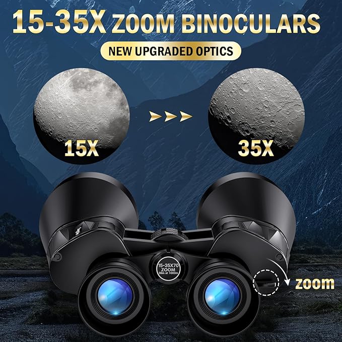 High Powered Binoculars 15-35x70 Zoom for Adults, Long Range Military Binoculars for Bird Watching Hunting Travel Concerts, Astronomy Binoculars with BAK4 Prism & FMC Lens
