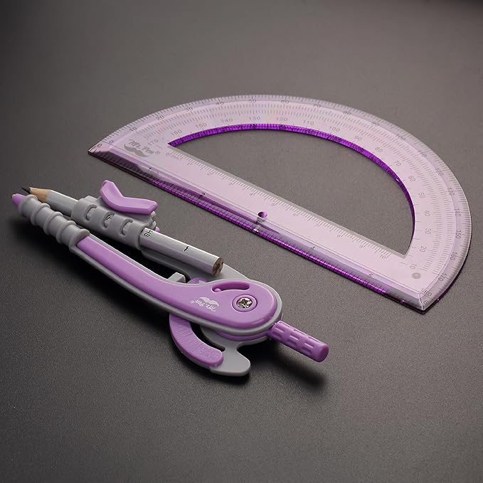 Mr. Pen- Geometry Compass and Protractor Set, 6 Inch Compass, 6 Inch Protractor, Drawing Tool for School, Clear Plastic, Easy Grip, Precision Design for Math, Art, Drafting, Architecture