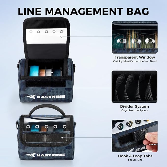 KastKing BaitSpace Line Management Bag, Fishing Line Storage Bag with Water Resistant Nylon, Clear View Window, Removable Divider, Tangle-free Leader Line Holder