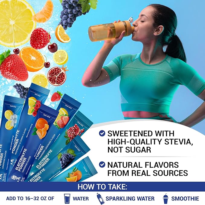 Dr. Berg Sugar Free Electrolyte Powder Packets (Variety Pack) - Daily Electrolyte Drink Mix - 28 Total Hydration Pouches Sugar Free - Keto Electrolytes Powder Packets No Sugar - 7 Delicious Flavors