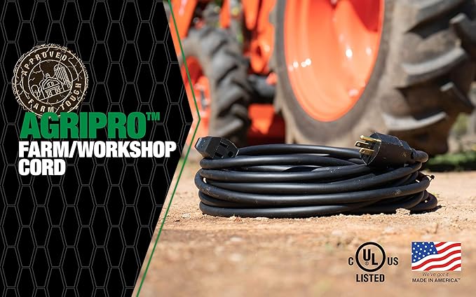 Southwire AgriPro 12 Gauge Heavy Duty Extension Cord - All-Copper Wire - Extra Durable Molded Plug - Cold Weather Rated - Oil & Chemical Resistant - UL Listed - Farm & Workshop Ready - 100 Feet