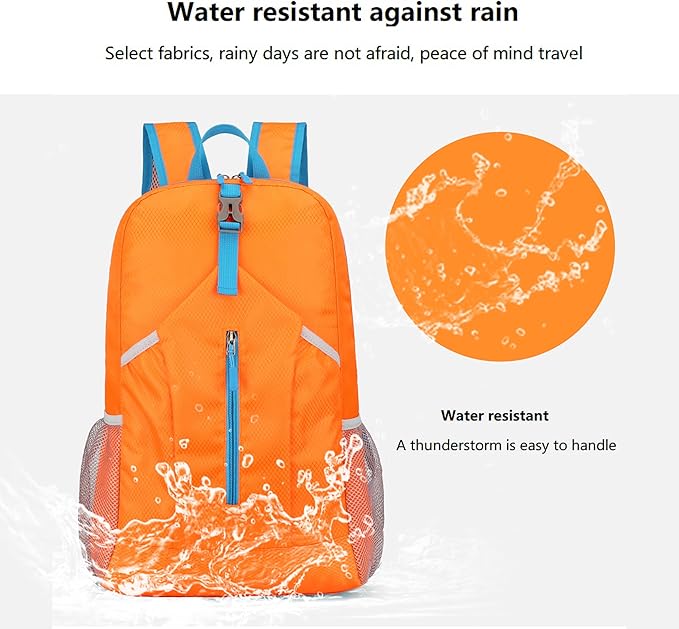 levayhill 25L Foldable Hiking Backpack Lightweight Packable Basic-Daypack Collapsible Bag Water-Resistant Travel Men Women Camping Cycling Outdoor (Orange)