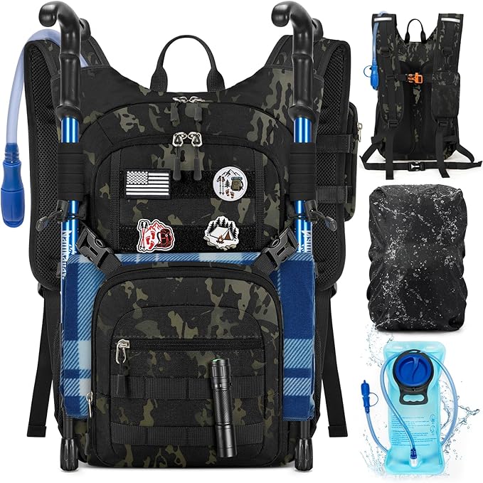 RAINSMORE Tactical Hydration Backpack 18L with 2L Water Bladder & Rain Cover, Insulated Molle Hiking Daypack, Lightweight Waterproof Ripstop Water Pack for Outdoor Cycling, Hiking