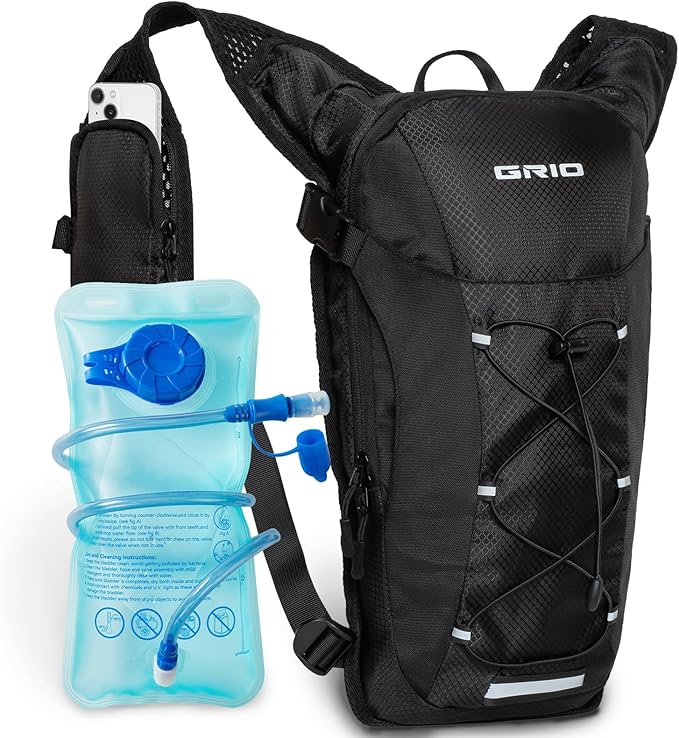 GRIO Hydration Running Vest for Women Men, Water Backpack for Hiking ,with 1.5L Water Bladder, Lightweight Breathable Reflective Hydration Pack for Marathon, Trail, Hiking, Cycling