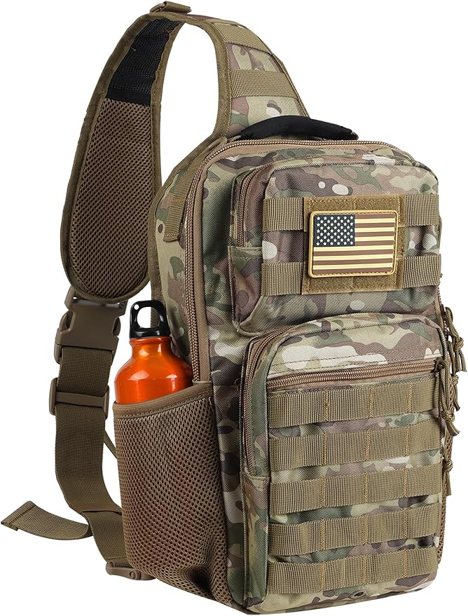Rover Sling Pack Tactical Shoulder Sling Bag Backpack with Bottle Holder Crossbody Chest Bag, CP Camo