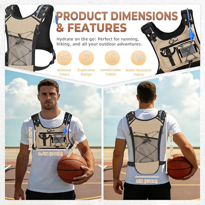 Criuage USA Original Patent Running Hydration Vest Backpack, Lightweight Chest Pack with 2.0L Water Bladder Bag Daypack for Hiking Running Cycling Race Marathon for Women Men