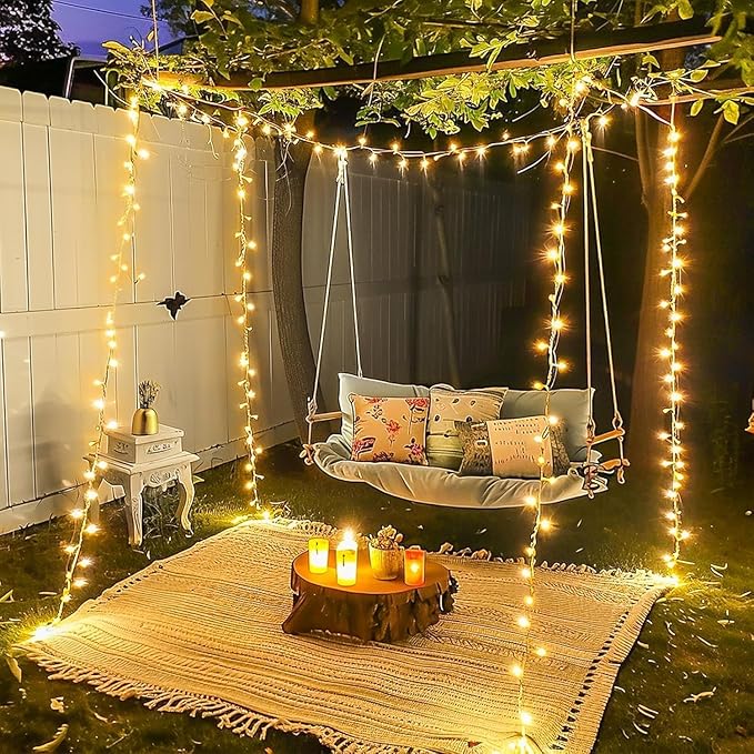 JMEXSUSS 400 LED Christmas Lights Indoor Outdoor, 132 ft Warm White String Lights Plug in with Remote, 8 Modes Twinkle Christmas Tree Lights for Bedroom Outside Patio Home Party Xmas Holiday Decor