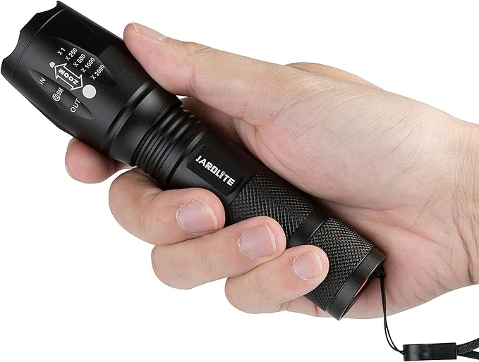 JARDLITE 8 Pack LED Emergency Handheld Flashlight, Adjustable Focus, Water Resistant with 5 Modes, Best Tactical Torch for Hurricane, Camping, Dog Walking