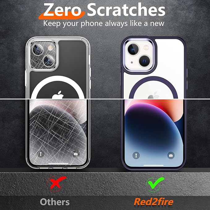 Red2Fire Magnetic for iPhone 15 Plus Case for iPhone 14 Plus Case Clear, [Compatible with Magsafe][Military Grade Drop Protection][Not Yellowing] Slim Phone Case 6.7" - Clear/Purple