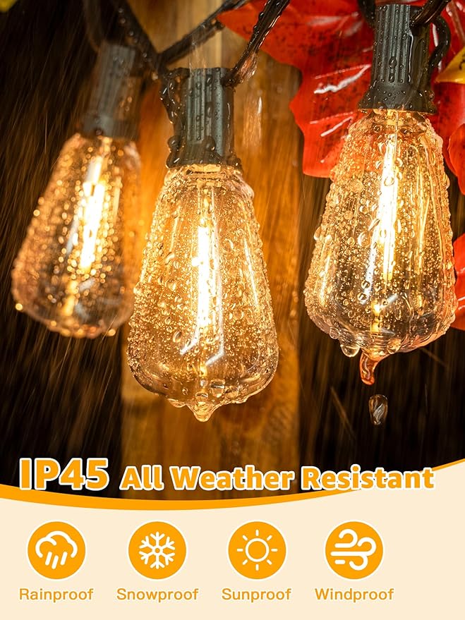 Guhope Outdoor String Lights Dimmable with Remote, 100 FT Outdoor Lights with 2 Timer and 3 Mode, Waterproof & Shatterproof Patio Lights, 2200K Energy Saving String Lights 3 Spare Bulbs for Patio Yard