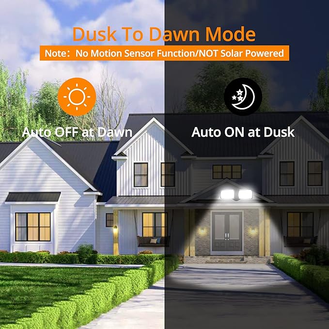 UME 2-Pack 19W Dusk to Dawn LED Security Light Outdoor, 2 Adjustable Head, 2000LM, 5000K, IP65 Waterproof, Super Bright Flood Light with Photocell for Garage,Yard,Exterior,Entryway(Black)