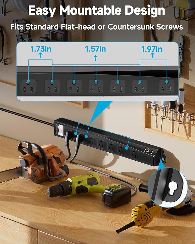 Outdoor Power Strip Weatherproof IPX6,1625W/13A 10 Ft Extension Cord with Multiple Outlets,7 AC & 3 USB, Wall Mount for Camping,Poolside,Garden,Workshop