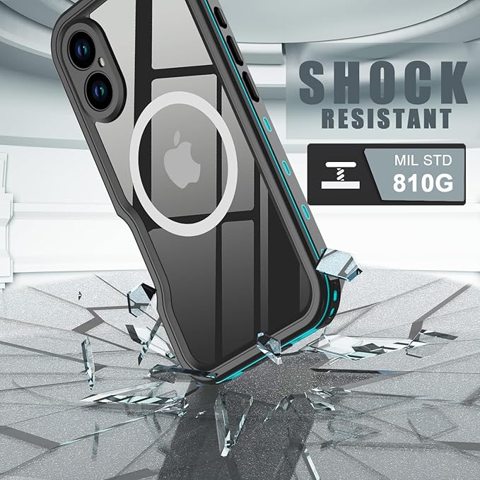 for iPhone 16 Case Waterproof, [Shockproof] [Dustproof] [IP68 Waterproof] Full-Body Hard Case Built-in [Lens Screen Protection] for Diving Case (Teal, for iPhone 16 6.1in)