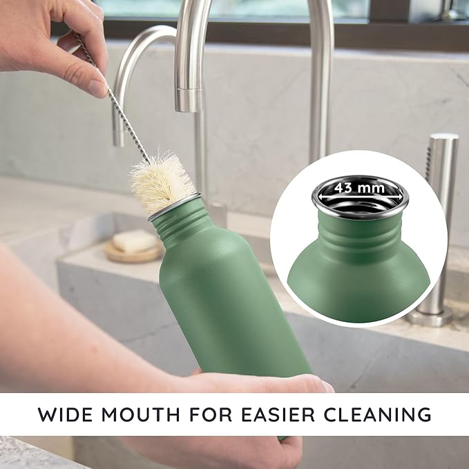Bambaw Stainless Steel Water Bottle, 500 ml, Green Water Bottle, Non-Insulated Sports Bottle, Children's Metal Bottle, Bicycle Bottle, BPA-Free – Sage Green