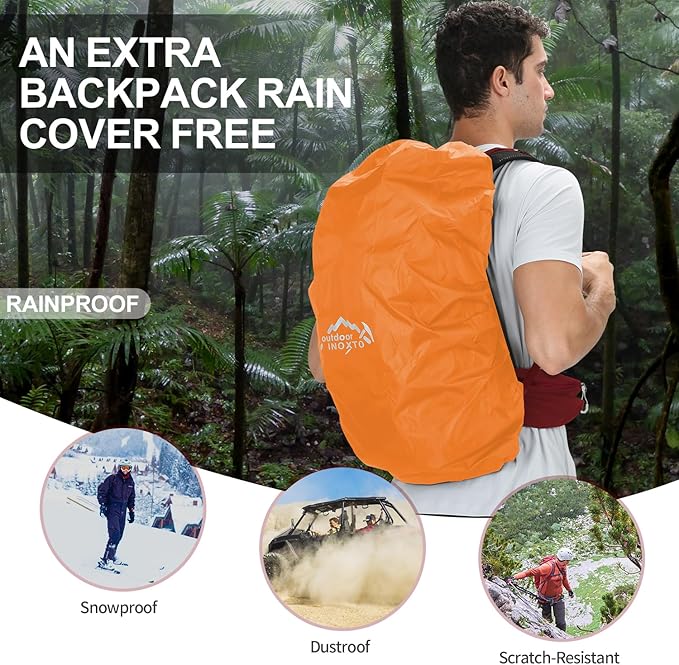 IX INOXTO Hiking Backpack, 26L/40L Waterproof Hiking Daypack with 3L Water Bladder and Rain Cover, Lightweight Travel Camping Backpack for Men Women (Red)
