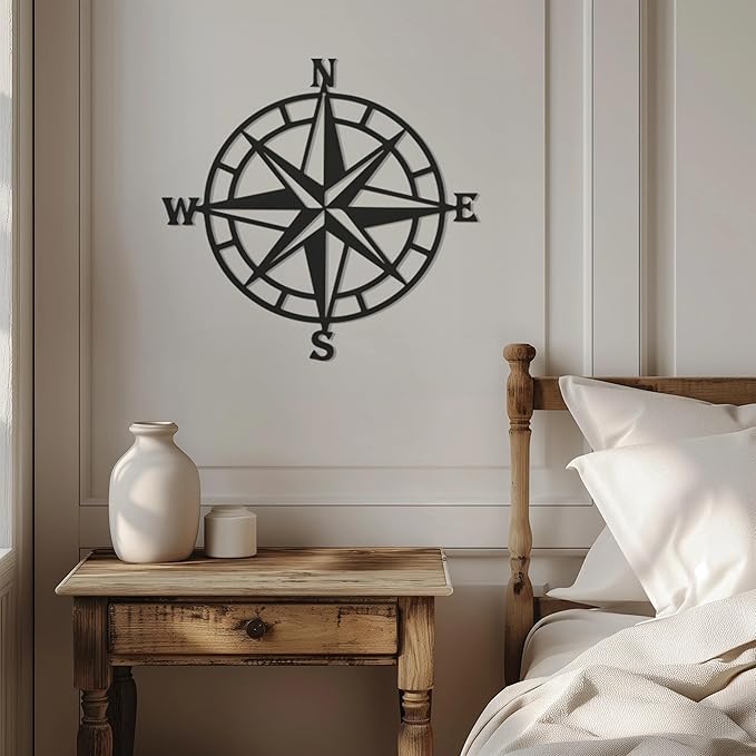 Violaura Compass Rose Metal Wall Art - Easy to Install Hanging Nautical, Directional, Adventure, Navigation, Compass Point, Explorers, Maritime, Wanderlust, Living Room Decor (60" x 60")